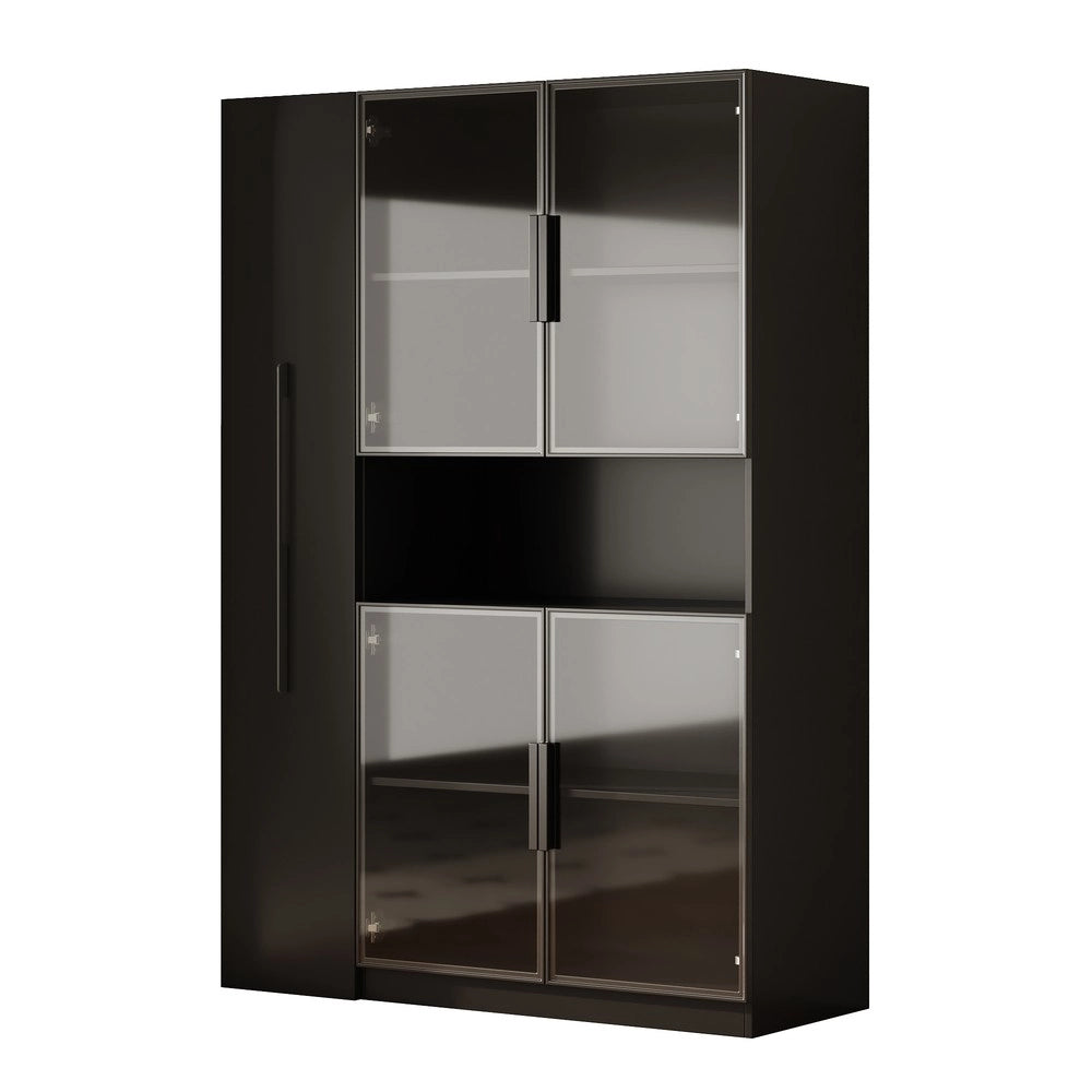 Vetrina con LED ¨C Xylo ¨C Nero, Ripiani Estraibili, Cassetti, 110x35x160