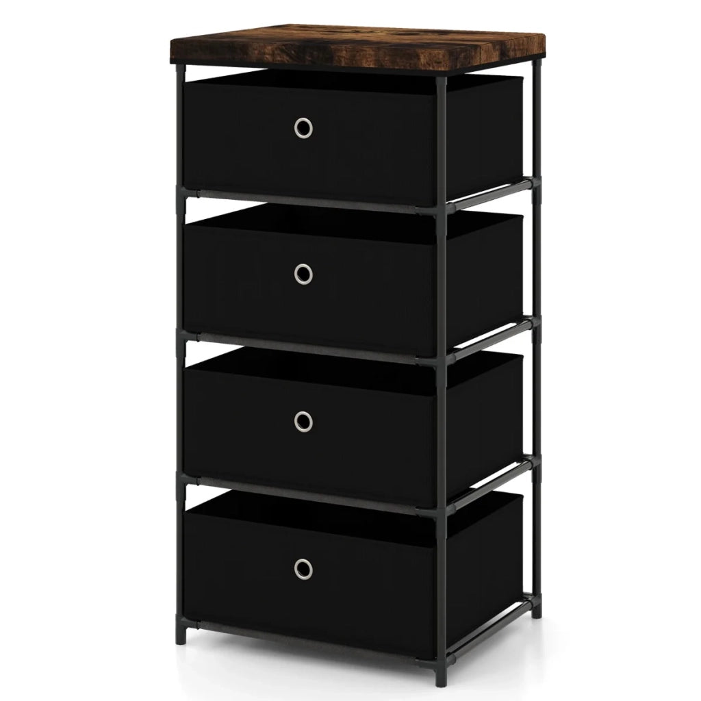 Cassettiera a 4 cassetti 42 x 33,5 x 84,5 cm ampio spazio di archiviazione design rustico tessuto nero 20_0011544