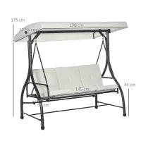 Dondolo Letto da Giardino 3 Posti con Tettuccio Regolabile, in Acciaio e Poliestere, 195x117x175 cm, Crema e Nero