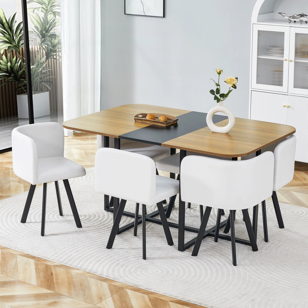Tavolo da Pranzo Allungabile con Sedie Riponibili ¨C MINIMAL ¨C Effetto Legno, Gambe Metallo, 4-6 Persone