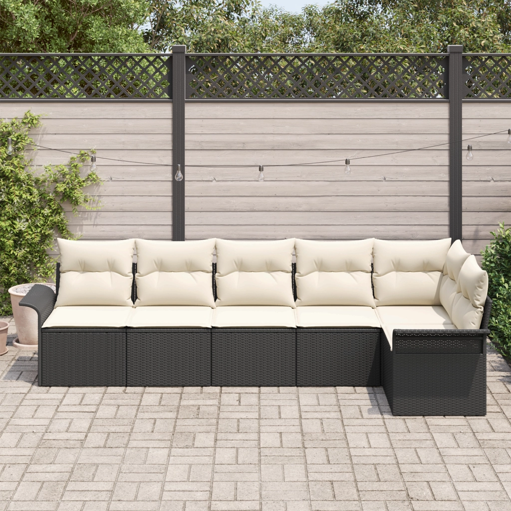 Set di Divano da Giardino 6 Pezzi con Cuscini Nero Rattan