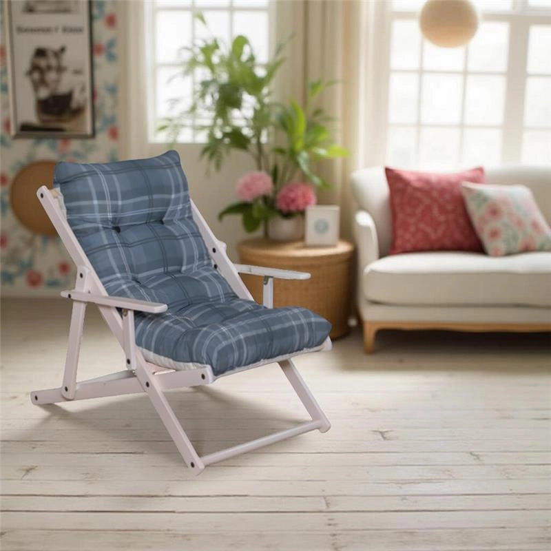 POLTRONA RELAX COMODONA GRIGIO SCOZZESE E TELAIO  IN LEGNO BIANCO  3 POSIZIONI