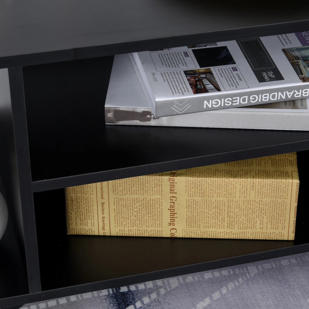 EasyComfort Mobile TV Moderno con Ripiani, Mobiletto Porta TV da 42" con Ruote Girevoli a Freni, 2 Piccolo Ripiani Laterali per Soggiorno e Camera da Letto, 80x40x40 cm, Nero