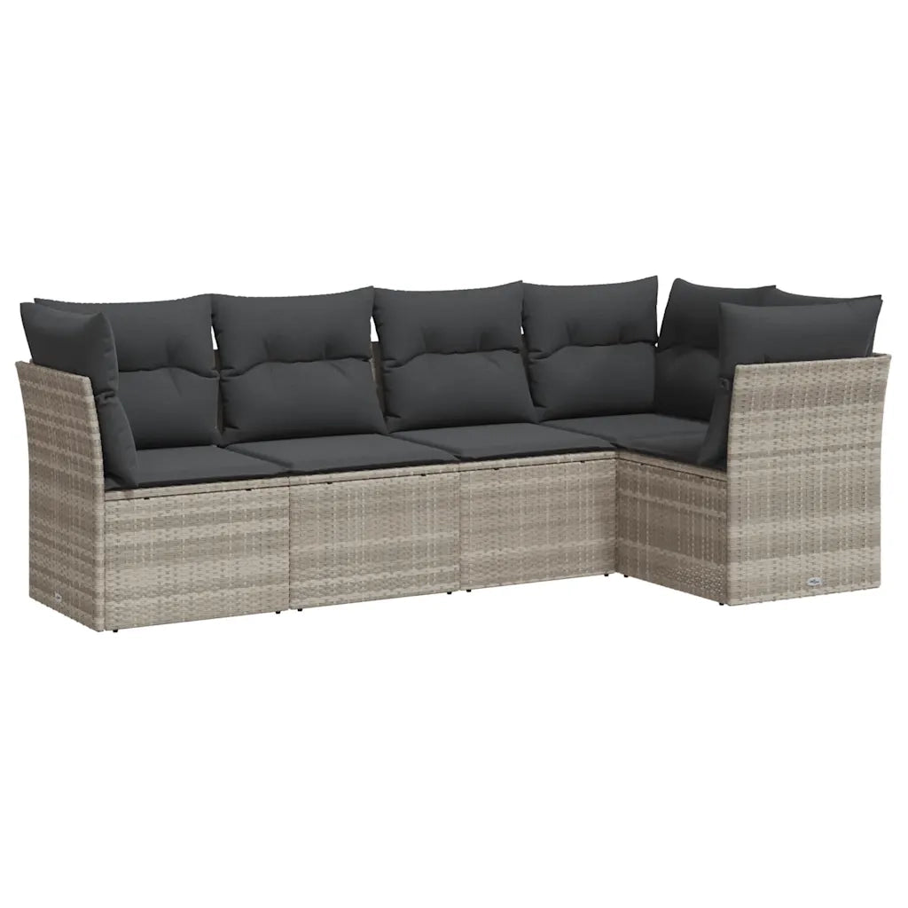Set Divano da Giardino 5pz | Set Salotto da Giardino con Cuscini Grigio Chiaro Polyrattan