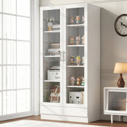Vetrina con ante in vetro e 2 cassetti, 9 vani e ripiani, per soggiorno e ufficio, bianco, 80 × 40 × 160 cm