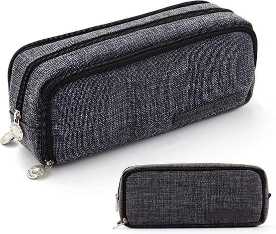 Etui per scuola e ufficio per ragazzi e ragazze, 3 cassettoni, grande capacità, (Grigio)