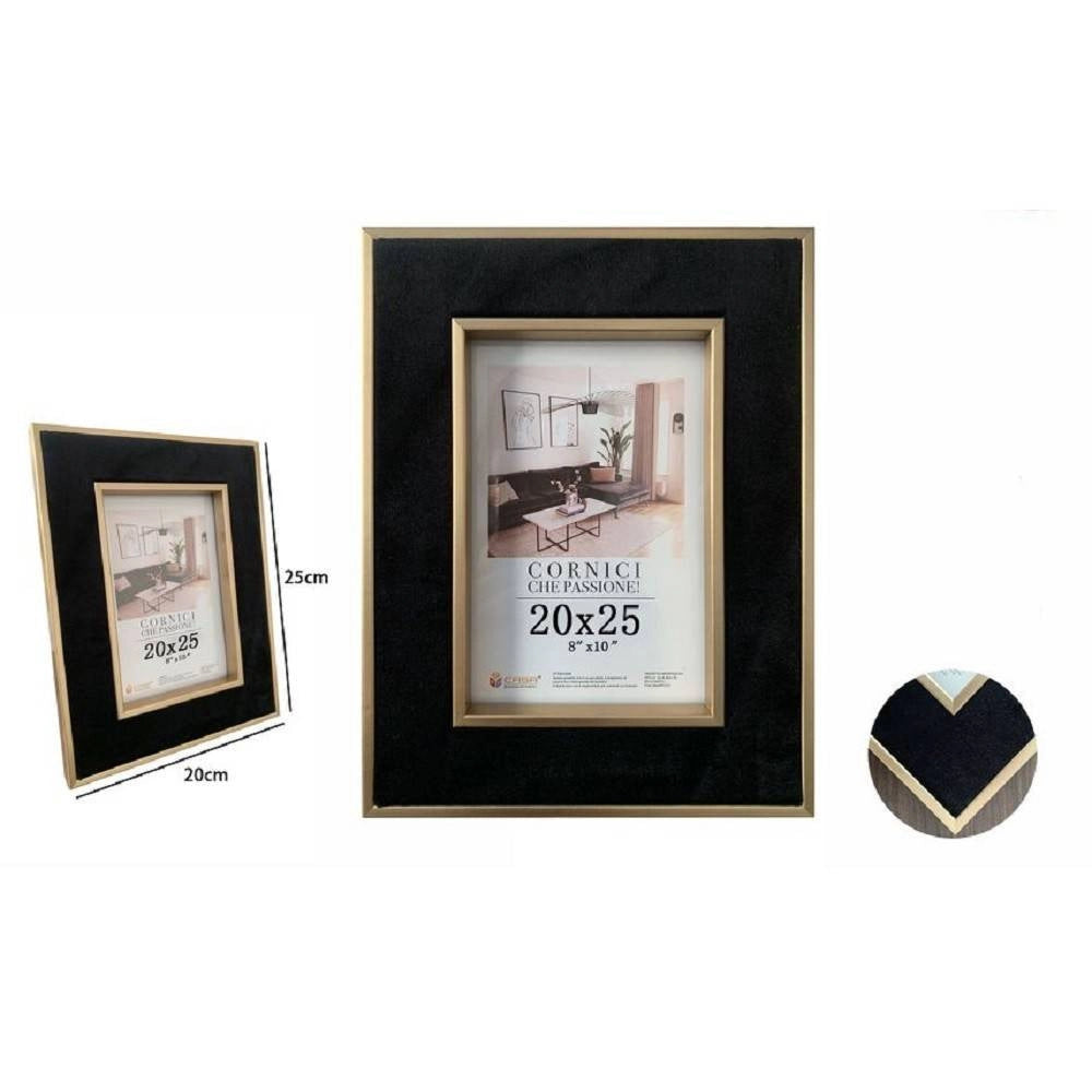 Trade Shop - Portafoto Cornice Per Foto Poster Quadri Tele 20x25 Cm Nera Con Bordi Oro 70303 -