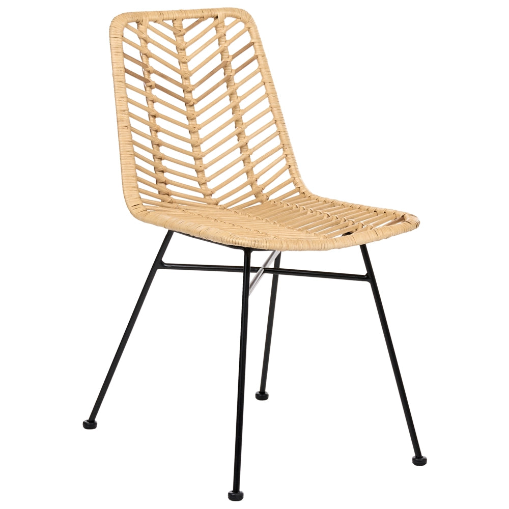 Set di 2 sedie in rattan naturale con seduta e schienale in vimini, senza braccioli, gambe in ferro, design industriale boho
