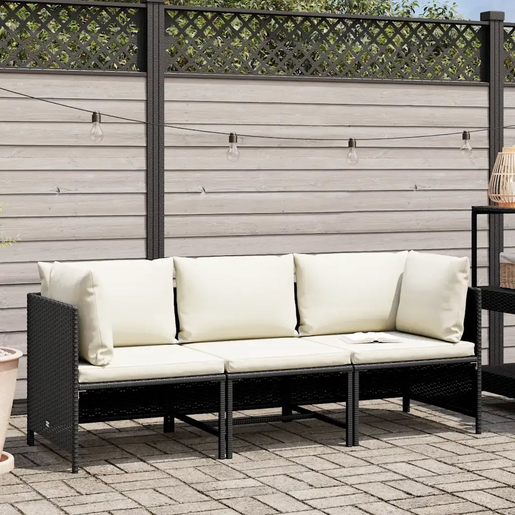 Divano da Giardino a 3 Posti con Cuscini Nero in Polyrattan cod mxl 70674
