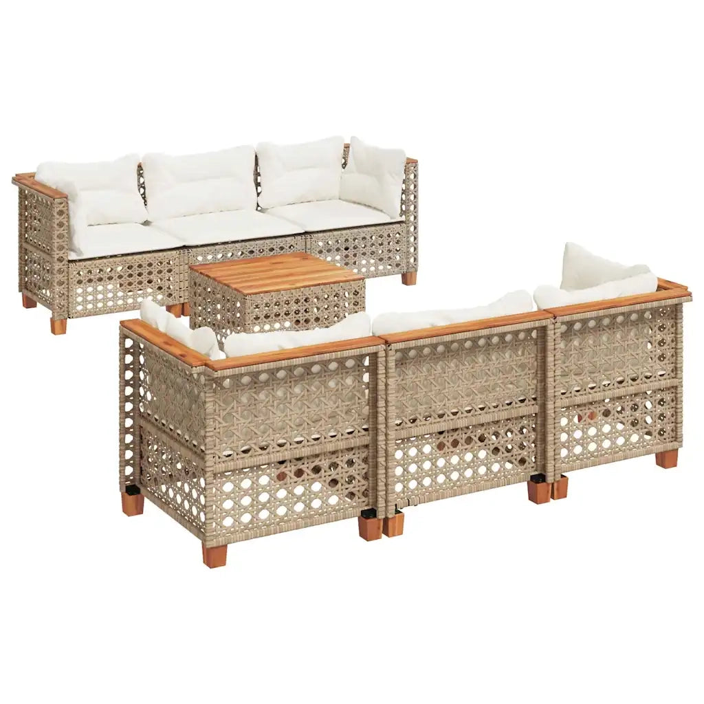 Set Divani da Giardino 7 pz con Cuscini Beige in Polyrattan