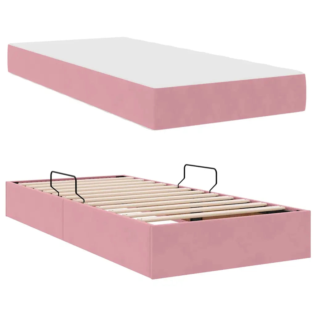 Letto con contenitore e materasso Rosa 100 x 200 cm Velluto