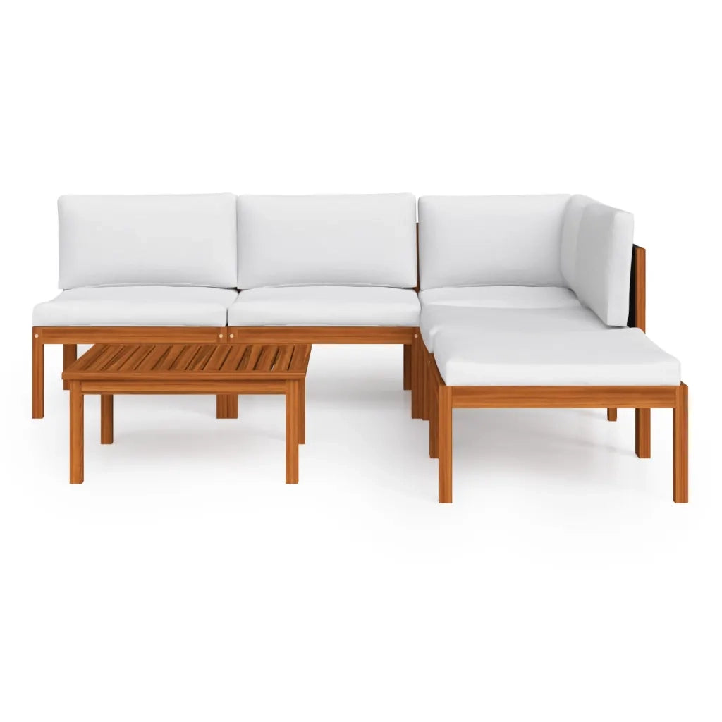 Set da giardino 6 pezzi con cuscini in legno crema, acacia e corda 3057899