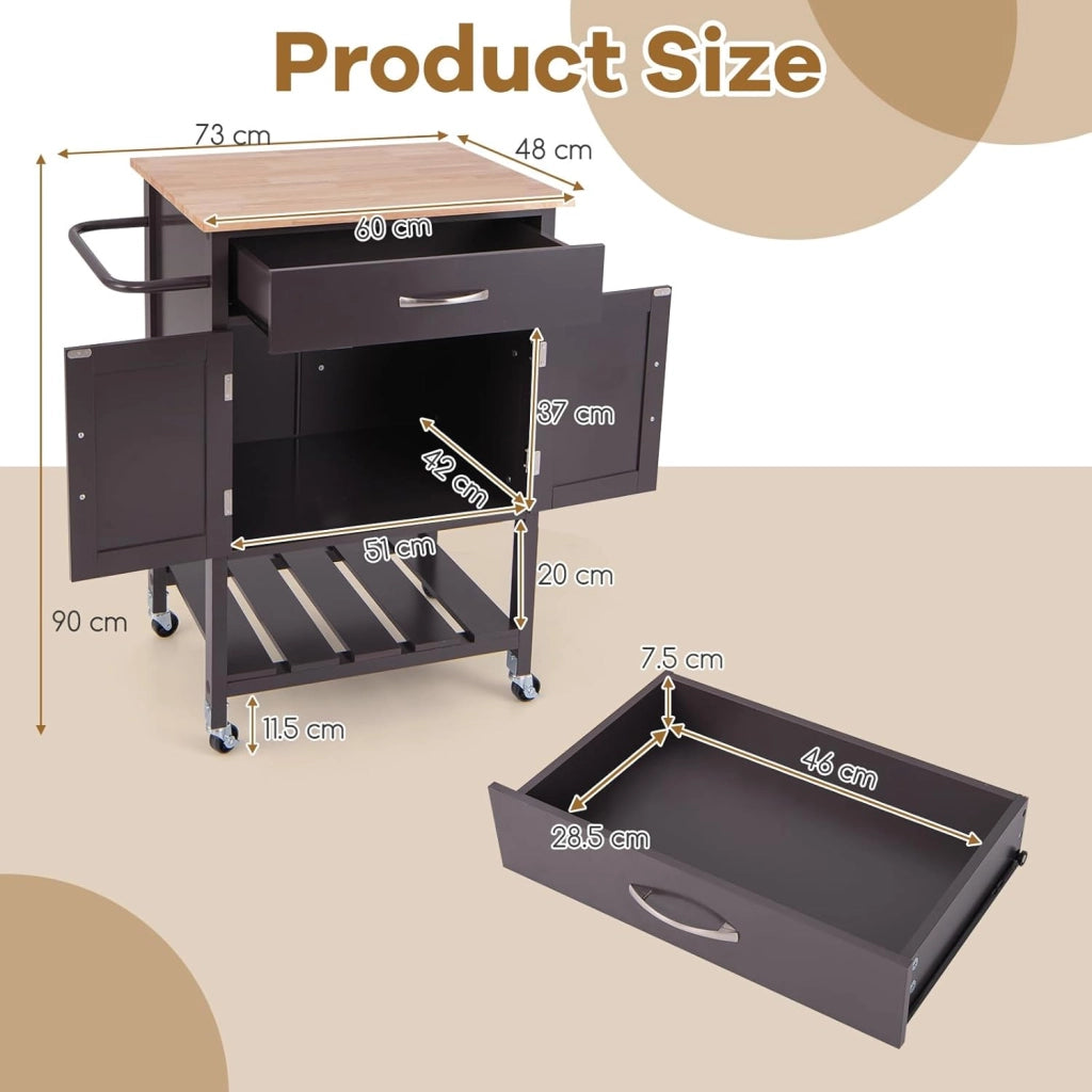 Carrello con Ruote, Carrello da Cucina con 1 Cassetto Grande, Armadio a 2 Ante, Porta Asciugamani, Ripiano Inferiore Aperto, Madia Mobile Dispensa, 73x50x90 cm, 3 Colori