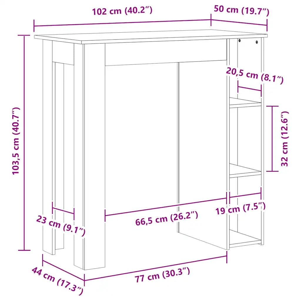 Tavolino da Bar con Ripiani-Tavolino da soggiorno-Tavolo Grigio Sonoma 102x50x103,5 cm