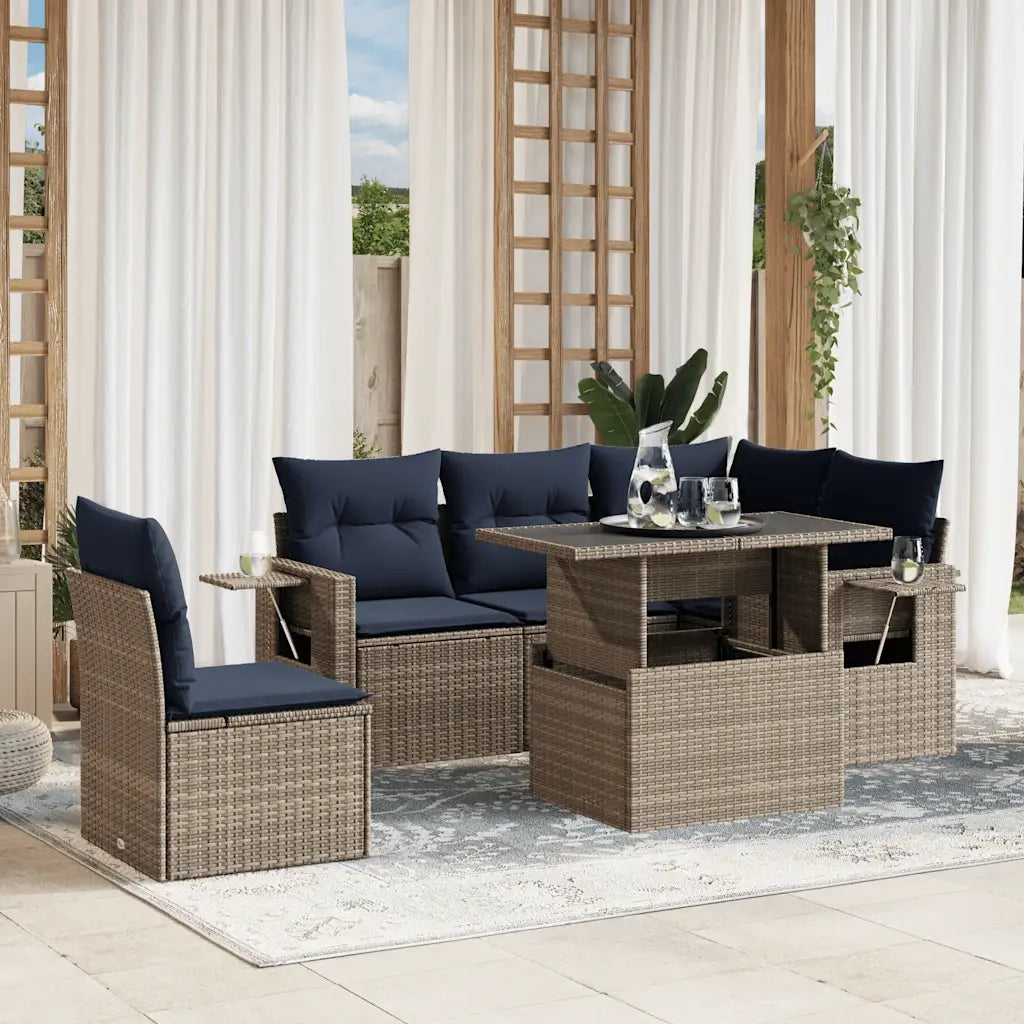 Set Divani da Giardino 6 pz con Cuscini Grigio in Polyrattan 3267911