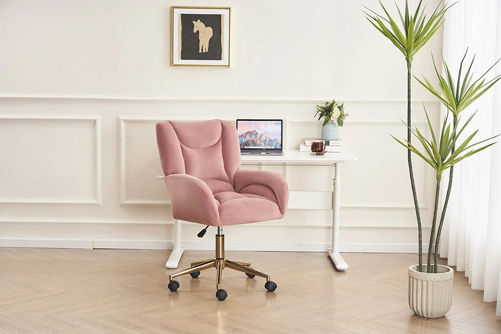 Sedia Ufficio - Xylo - 60??60??110 cm - Velluto Rosa Piedi Dorati
