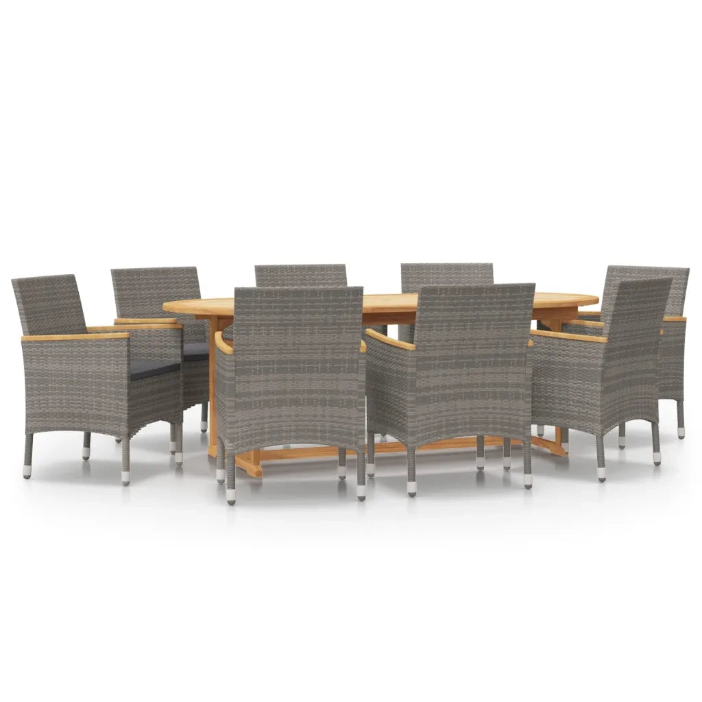 Set da Pranzo per Giardino 9 pz con Cuscini Grigio cod mxl 35043