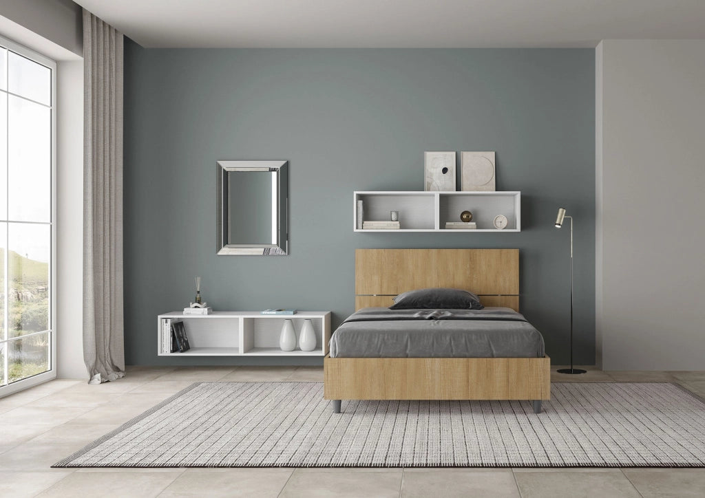 Letto una piazza e mezza contenitore 120x190 testata inclinata quercia Demas