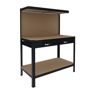 Banco Tavolo Da Lavoro A 3 Livelli Con Cassetto E Parete Pannello Forato Porta Attrezzi Utensili Portata Fino A 370 Kg Ideale Per Garage Officina Cantina Capannone Magazzino 120 X 60 Cm Nero