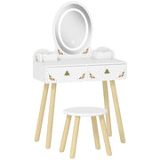Set Toeletta per Bambine da 3 Anni con Specchio Illuminato e Sgabello 2 Cassetti e 2 Scatole Bianco