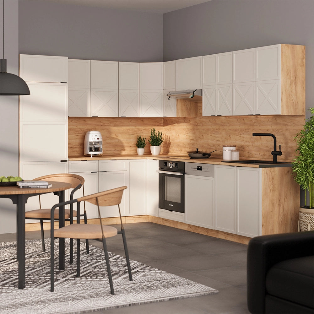 Vicco Cucina angolare completa Grigio/beige/rovere dorato 227 x 287 cm , PL Marmo