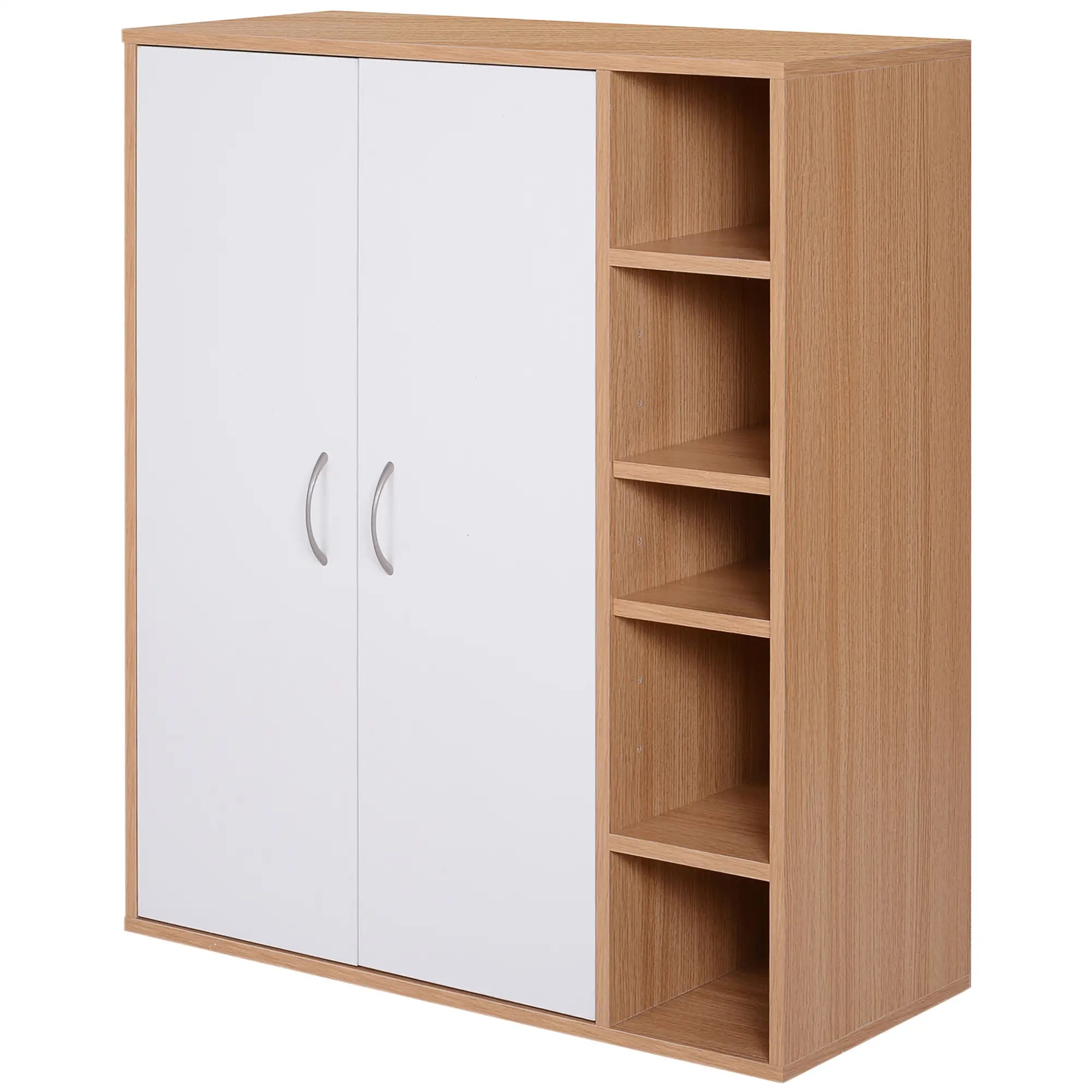 Credenza con 2 Ante e 5 Ripiani in Legno e Bianco 80x32x90.5 cm