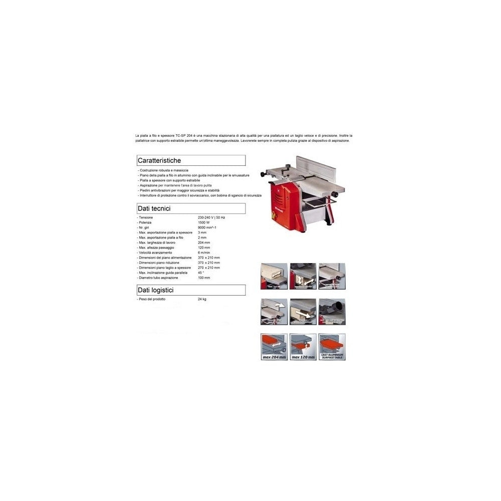 Trade Shop - Pialla A Filo E Spessore Einhell Tc-sp 204 Motore 1500 W Inclinazione 45° -