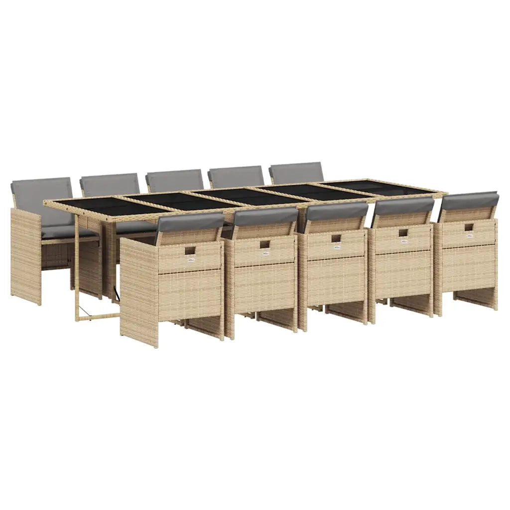 Set Pranzo da Giardino 11 pz con Cuscini Beige Misto Polyrattancod mxl 111118