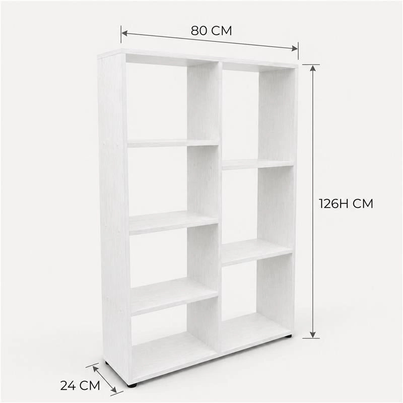 LIBRERIA IN LEGNO BIANCO MODERNA CON 7 RIPIANI SFALSATI DIMENSIONI 80X24X126 CM