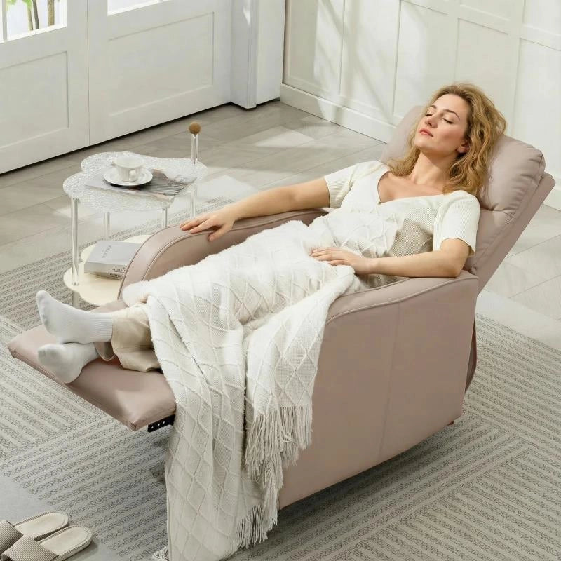 POLTRONA RECLINABILE 160¦ MAX CON POGGIAPIEDI, IN PELLE PU, LEGNO E ACCIAIO, 65X89X100 CM, MARRONE CHIARO