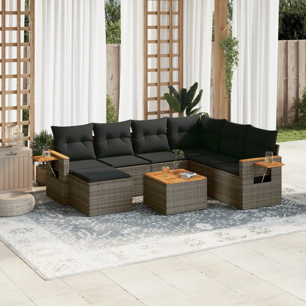 Set Divano da Giardino 8 pz con Cuscini Grigio in Polyrattan 3259456