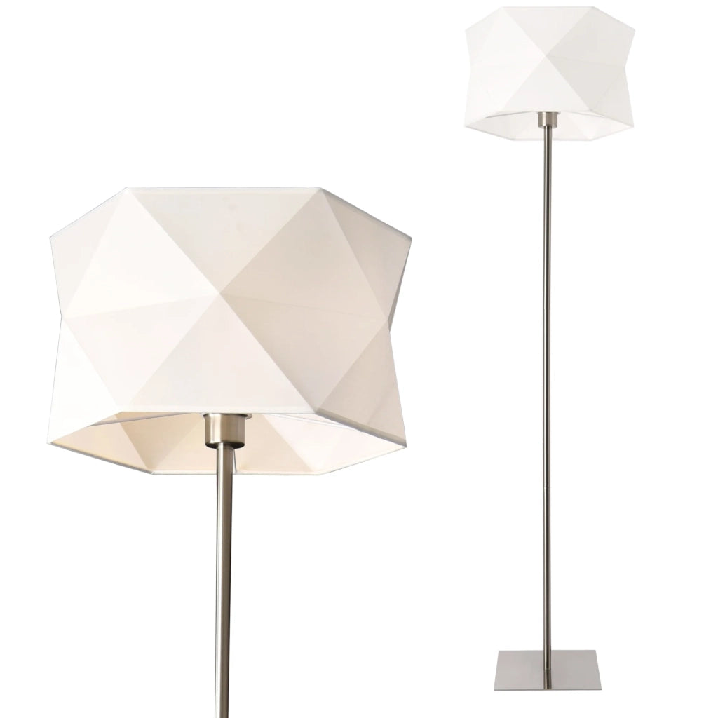 Lampada da terra base in metallo tela cromata 152 cm bianco 03_0002440