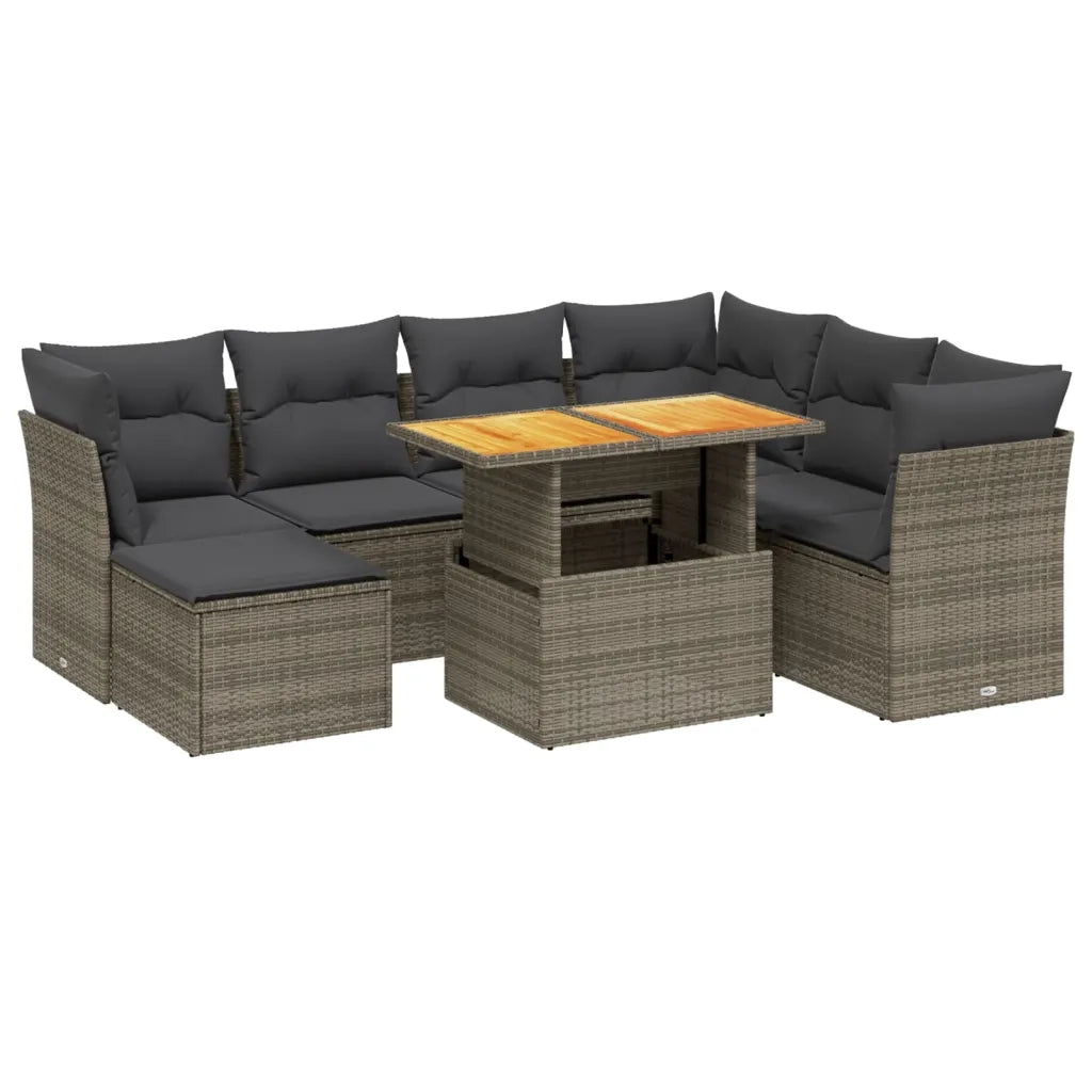 Set Divano da Giardino 8 pz con Cuscini Grigio in Polyrattan 3275496
