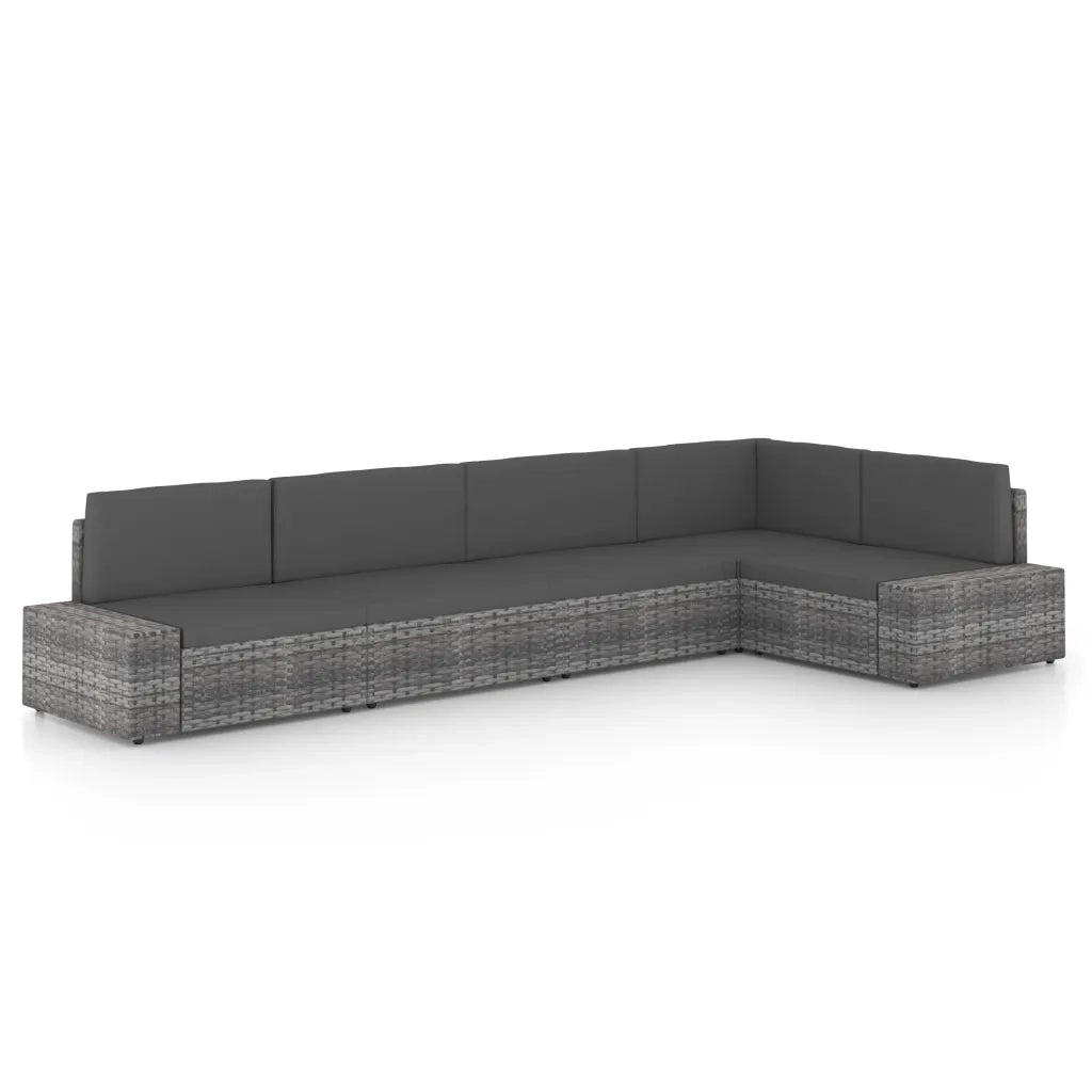 Set Divani da Giardino 5 pz con Cuscini in Polyrattan Grigio cod mxl 35428