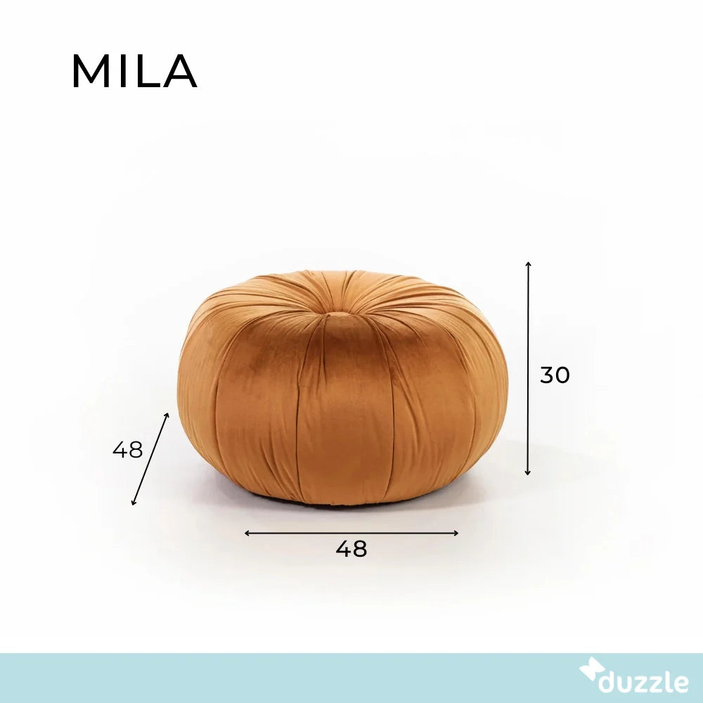 Pouf rotondo in velluto Mila arancione imbottito design moderno | Duzzle