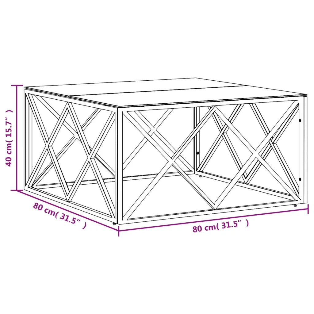 Tavolino da Salotto-Tavolino da soggiorno-Tavolo 80x80x40 cm in Acciaio Inox e Vetro 279791