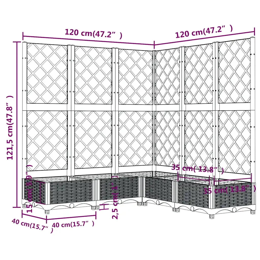 Fioriera Giardino e Graticcio Grigio Scuro 120x120x121,5 cm PP cod mxl 50610