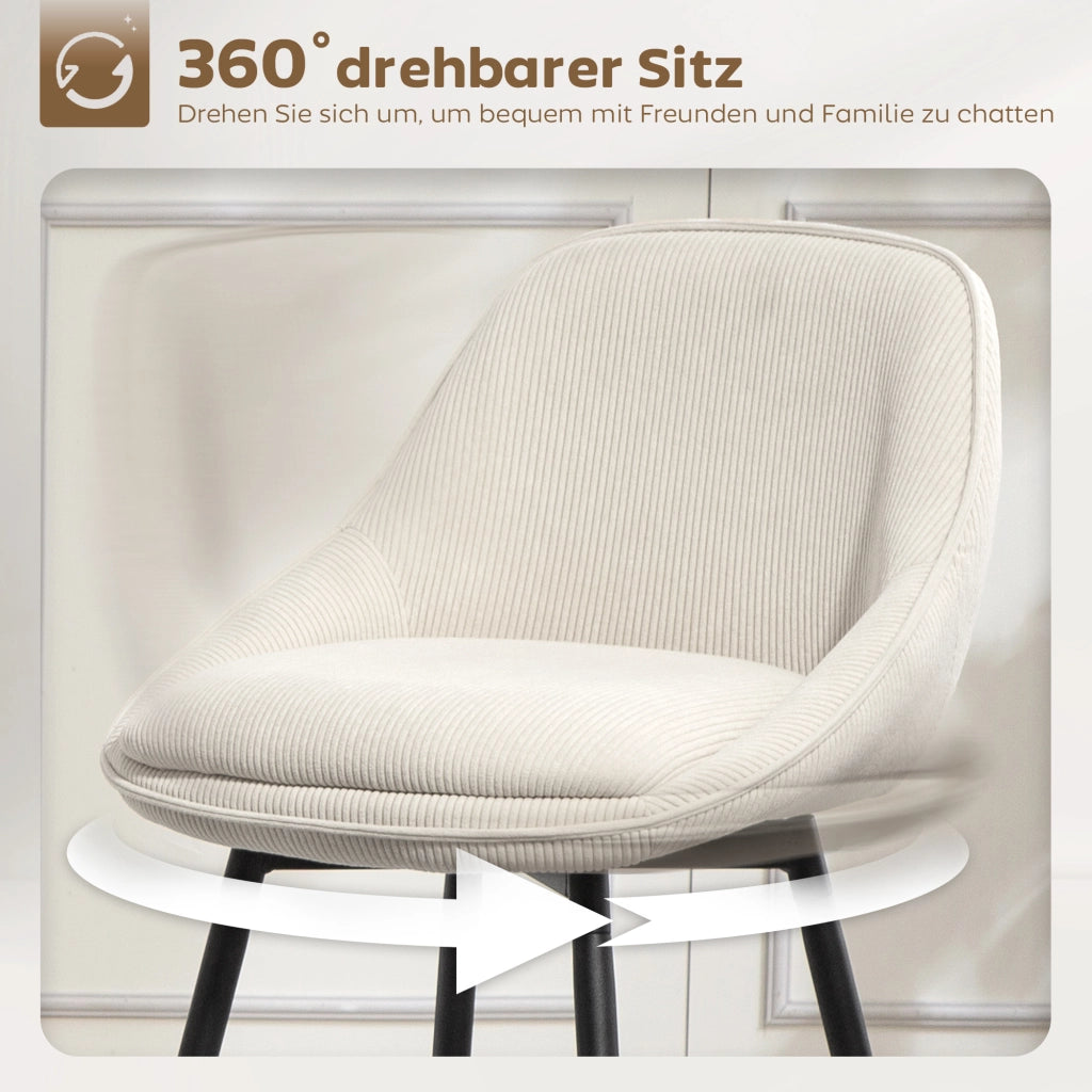 Sgabelli da bar imbottiti con rivestimento in tessuto e gambe in metallo ¨C Zephmum ¨C Set di 2, crema