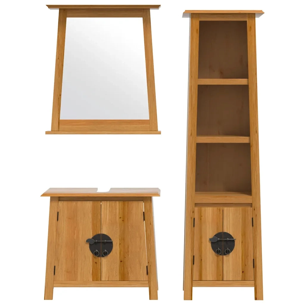 Set Mobili da Bagno 3 pz in Legno Massello di Pino