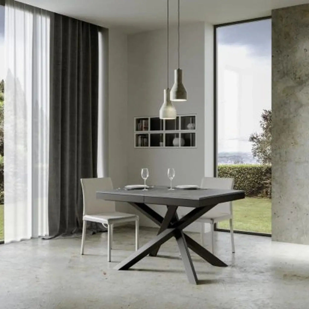 Tavolo allungabile 120/380x90 cm Volantis Evolution colore cemento telaio e gambe antracite