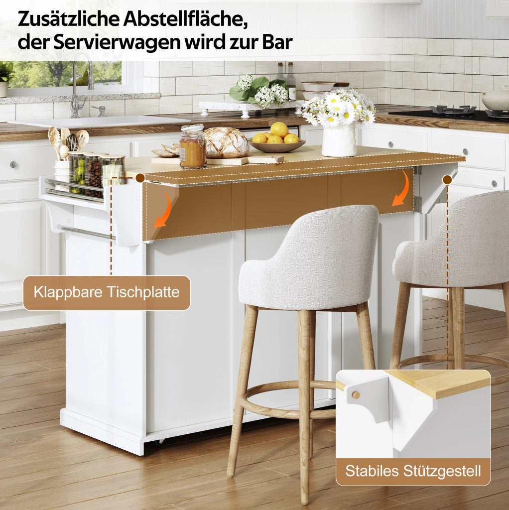 Isola da cucina mobile MDF con piano pieghevole e cassetti