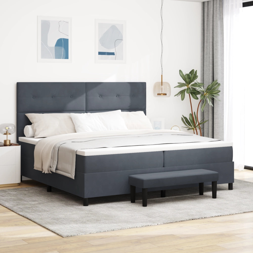 Letto con Rete a Molle con Materasso & Panca Grigio Scuro 200x200 cm Velluto