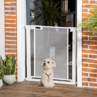 Cancellino per Cani Regolabile 75-82x76 cm con Chiusura Automatica in Acciaio e ABS Bianco