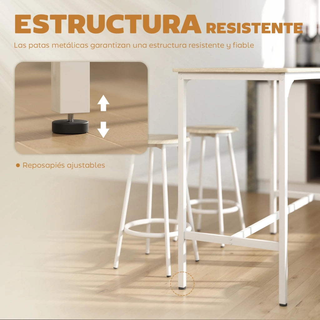 Set Tavolo da Bar e 4 Sgabelli Stile Industriale ¨C zephmum ¨C Bianco e Legno Naturale