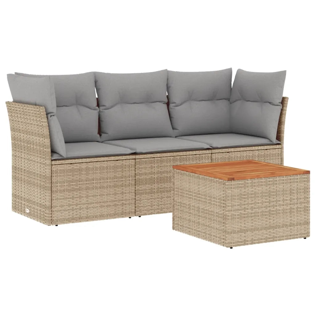 Set Divano da Giardino 4 pz con Cuscini-Sofa da Giardino-Divanetto da esterno Beige in Polyrattan 377550