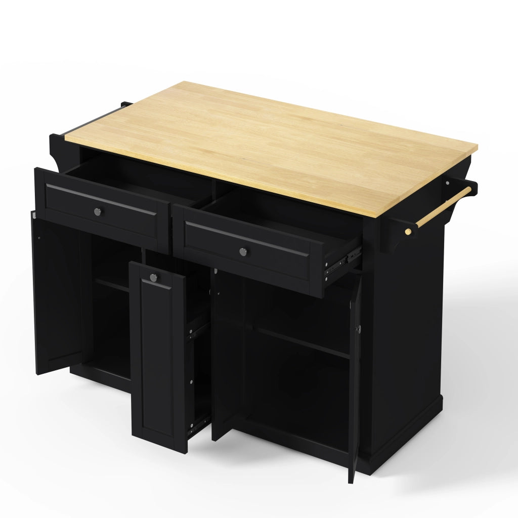 Isola cucina mobile con piano ribaltabile, cassetti verticali, 2 cassetti grandi e ruote frenanti