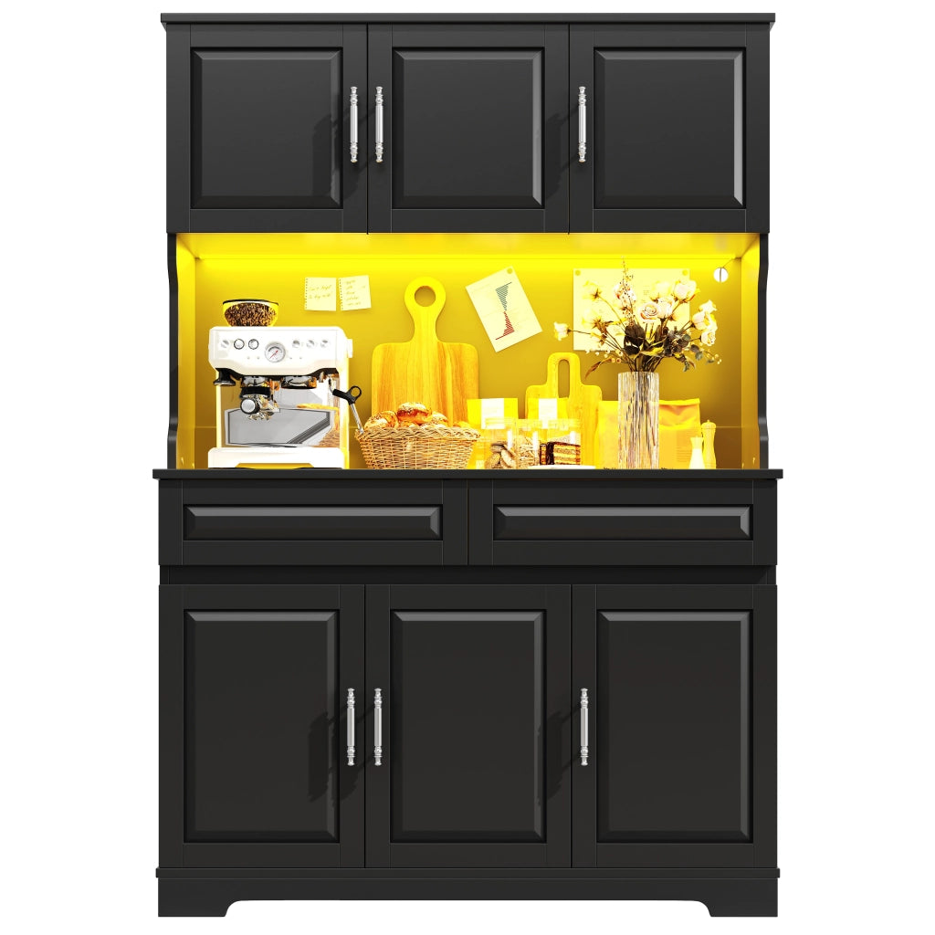 Mobile Alto da Cucina con LED e Ripiani Regolabili ¨C MINIMAL ¨C Nero 108x40x180
