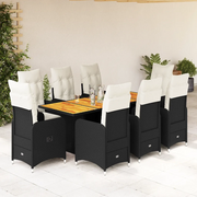 vidaXL Set Bistrò da Giardino 9 pz con Cuscini in Polyrattan Nero