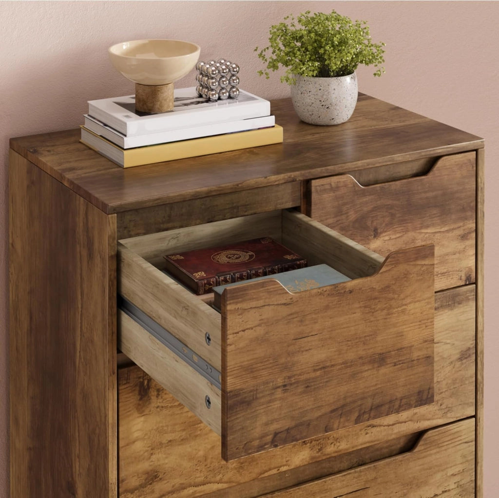 Cassettiera con 5 cassetti, armadio per camera da letto, armadio dipinto, per soggiorno, impermeabile e durevole, 94 x 72 x 41 cm (marrone chiaro)