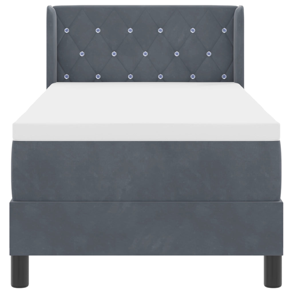 Letto Box Spring con Materasso Grigio Scuro 80x200 cm in Velluto
